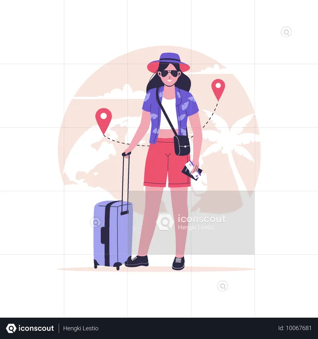 Chica joven que va de viaje por el mundo  Ilustración