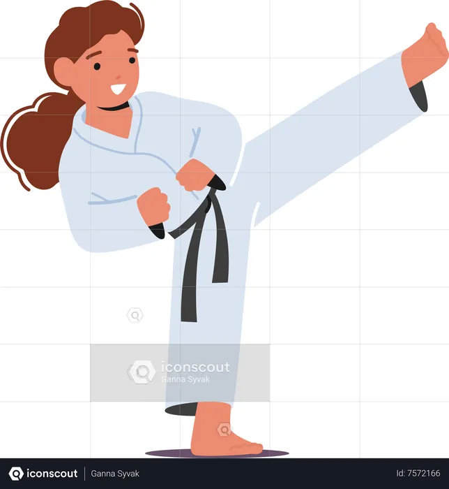 Karate Girl mostrando el arte de la autodefensa  Ilustración