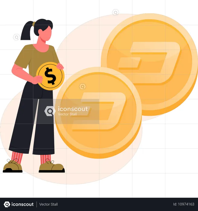 La niña está mirando una moneda Dash  Ilustración