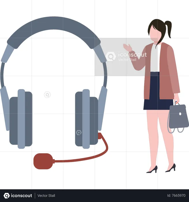 Chica mirando auriculares  Ilustración