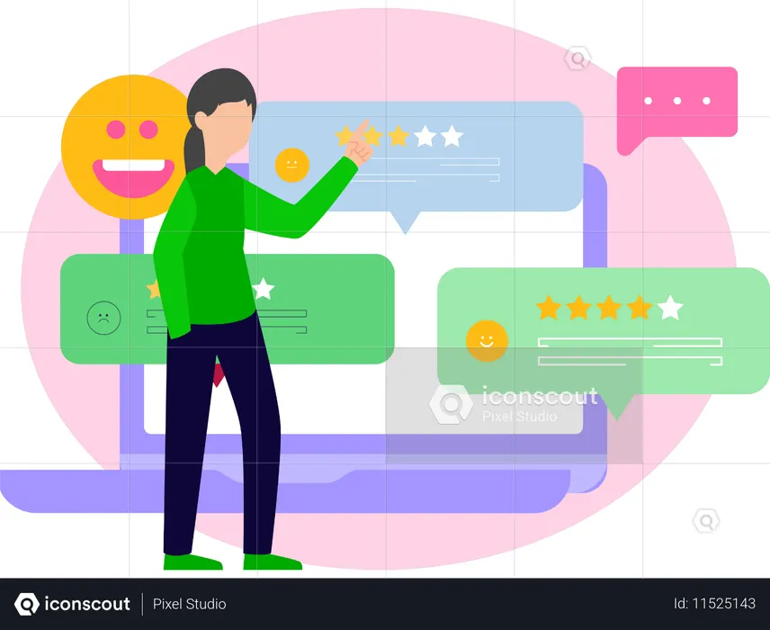Chica revisando reseñas  Ilustración