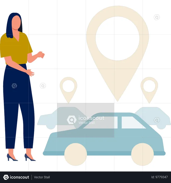 Chica mirando la ubicación de los taxis  Ilustración