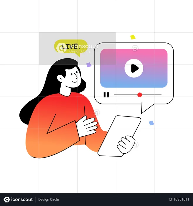 Chica mirando video en streaming  Ilustración