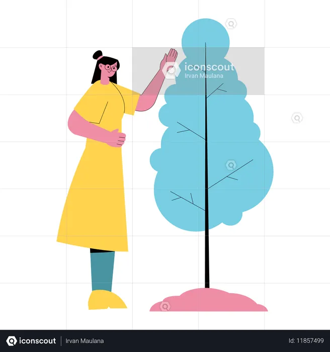Niña mostrando arbol  Ilustración