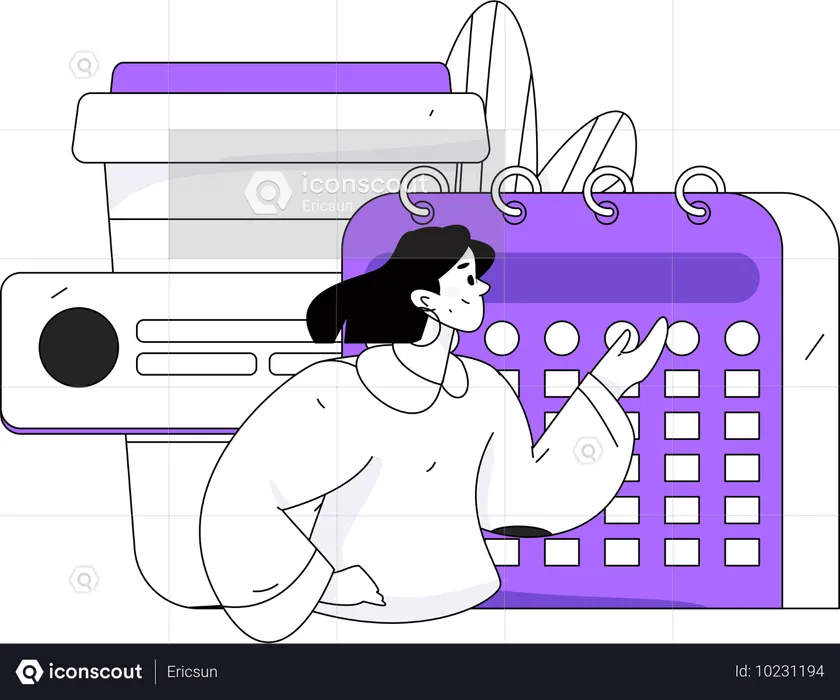 Chica mostrando calendario de negocios  Ilustración