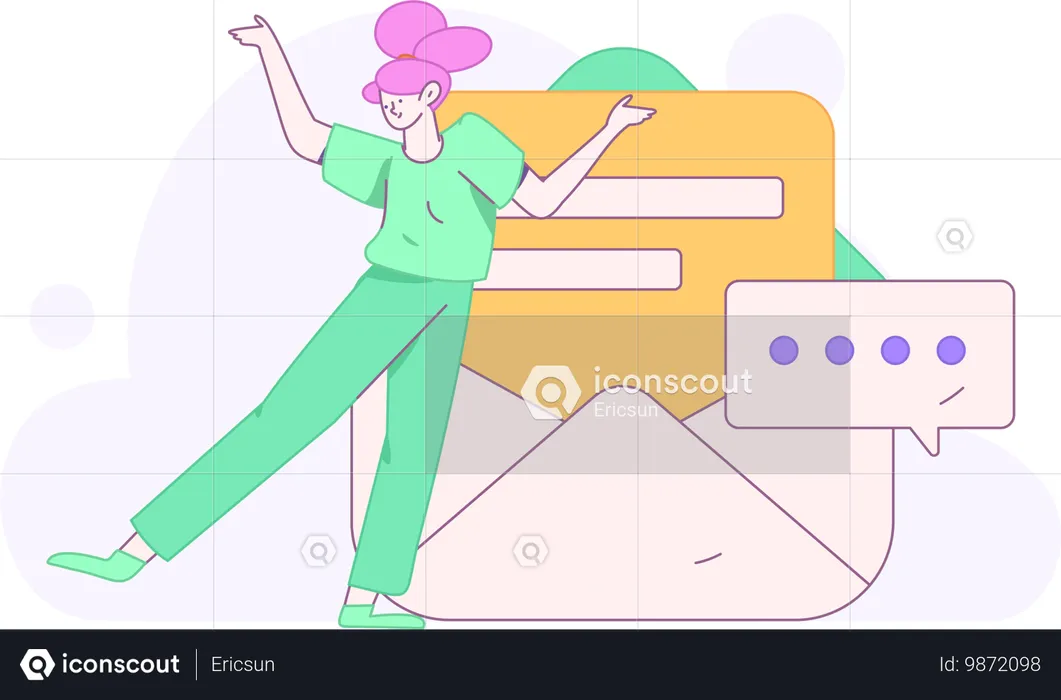 Chica mostrando correo comercial  Ilustración