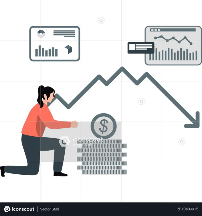 Niña que muestra crisis financiera  Ilustración