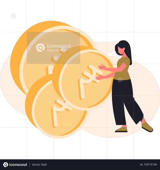 Chica mostrando moneda token hv  Ilustración