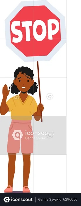 Chica negra sosteniendo señal de tráfico Stop  Ilustración