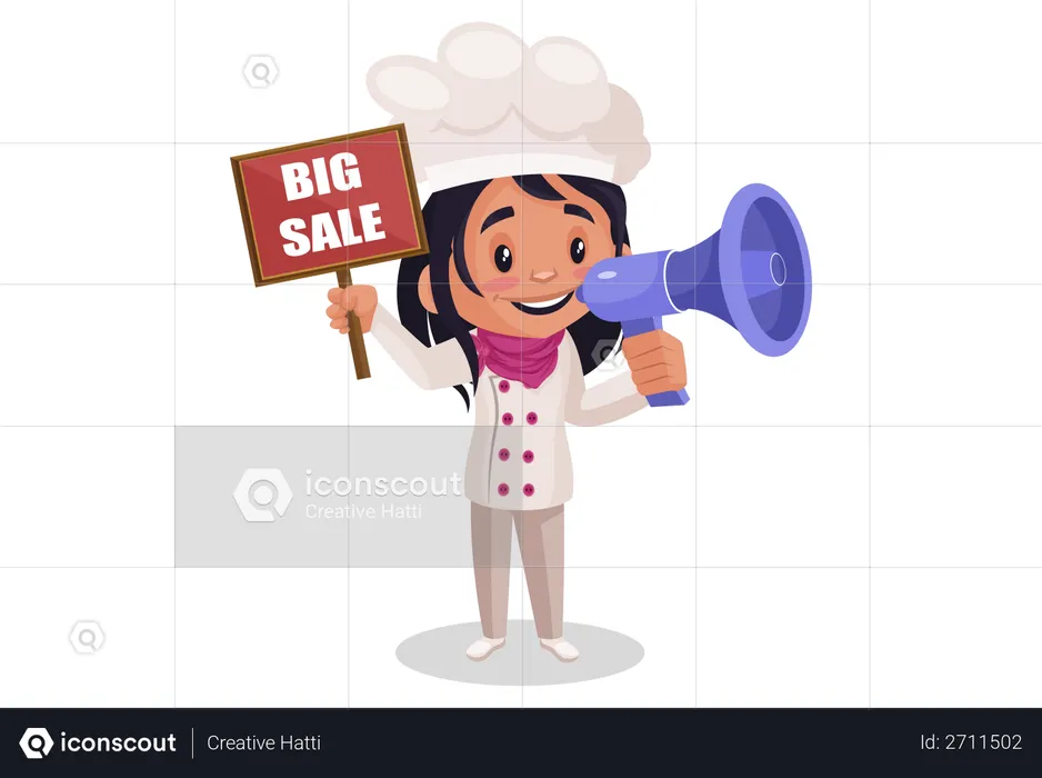 Bakery Girl anunciando venta usando megáfono  Ilustración