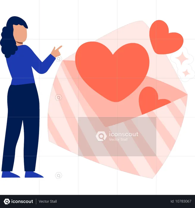 Chica recibiendo mensaje de corazón de amor  Ilustración