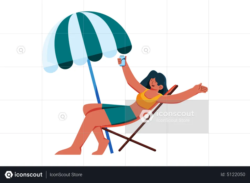 Chica relajándose en la playa  Ilustración