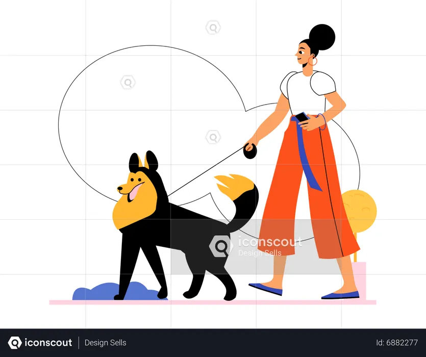 Chica saliendo con perro  Ilustración