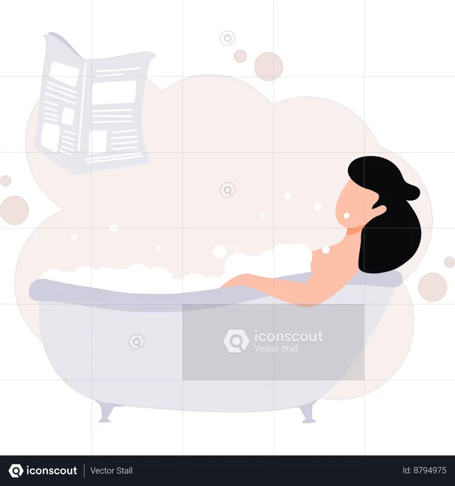 La chica se está bañando en la bañera.  Ilustración