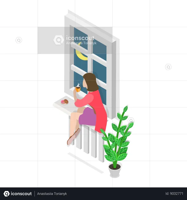 Chica sentada en casa y relajándose  Ilustración