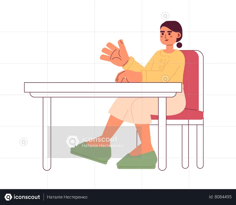 Chica sentada en el escritorio  Ilustración