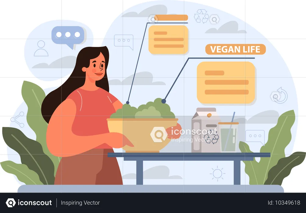 Chica que sigue la vida vegana  Ilustración