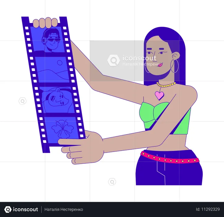 Chica sosteniendo una tira de fotos  Ilustración