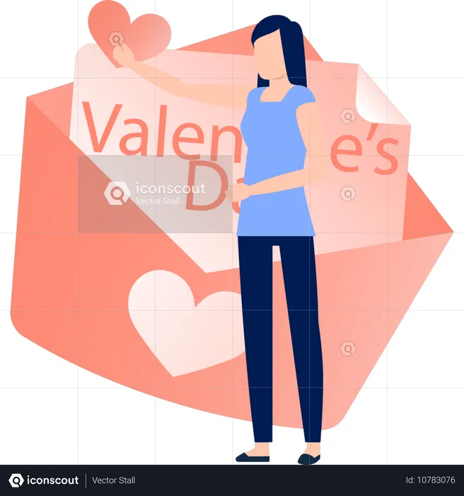 Chica sosteniendo una tarjeta del día de San Valentín  Ilustración