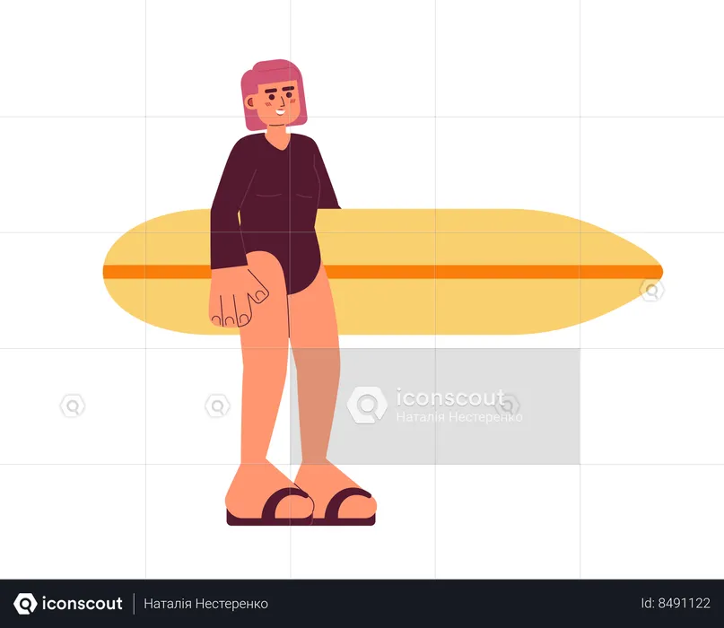 Chica surfista sosteniendo tabla de surf  Illustration