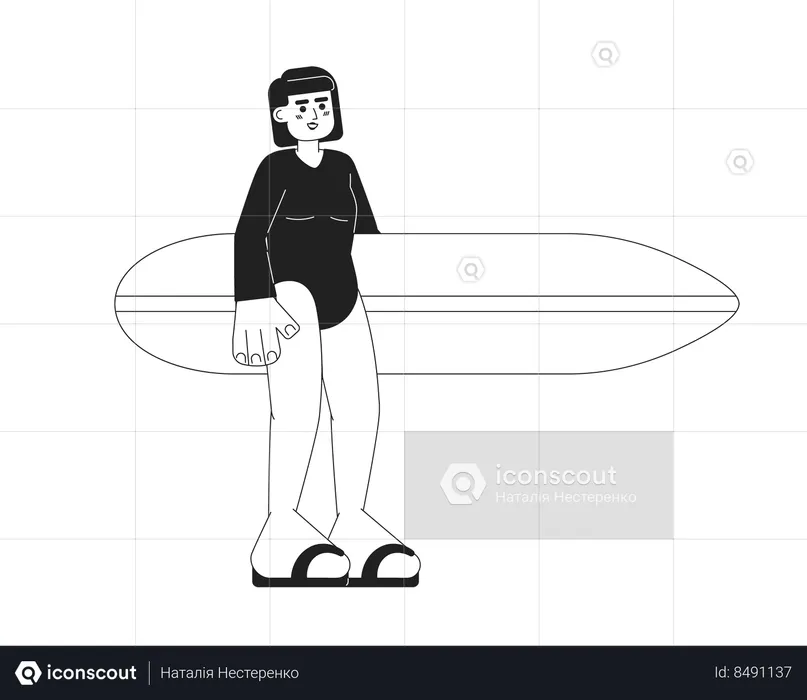 Chica surfista sosteniendo tabla de surf  Ilustración