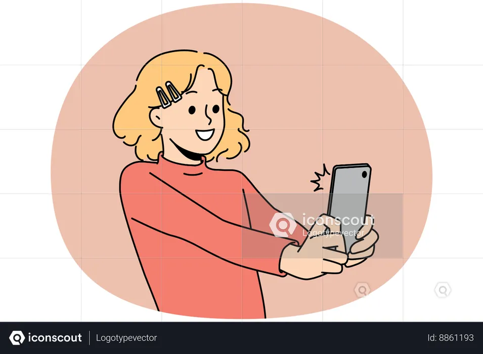 Chica tomando selfie móvil  Ilustración