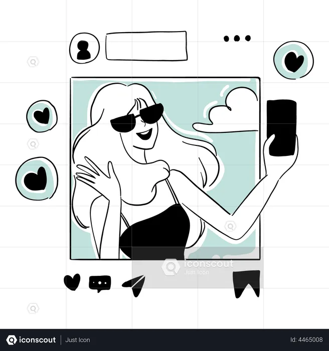 Chica tomando selfie para redes sociales  Ilustración