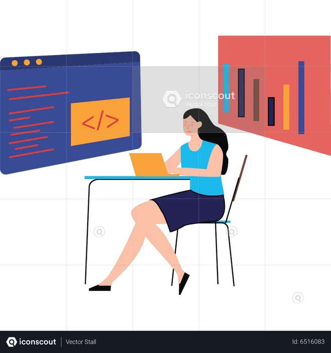 Chica trabajando en codificación  Ilustración