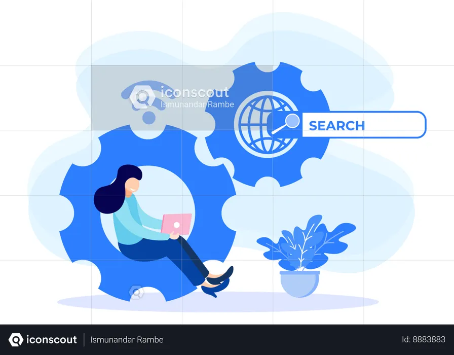 Chica trabajando en gestión de SEO  Ilustración