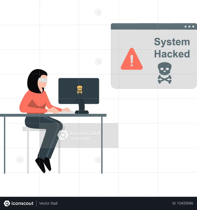 Chica trabajando en una página web de hacking  Ilustración