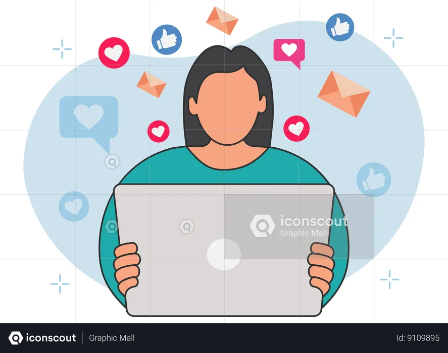 Chica trabajando en las redes sociales  Ilustración