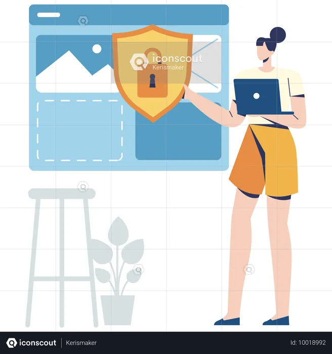 Chica trabajando en sitio web Seguridad y protección  Ilustración