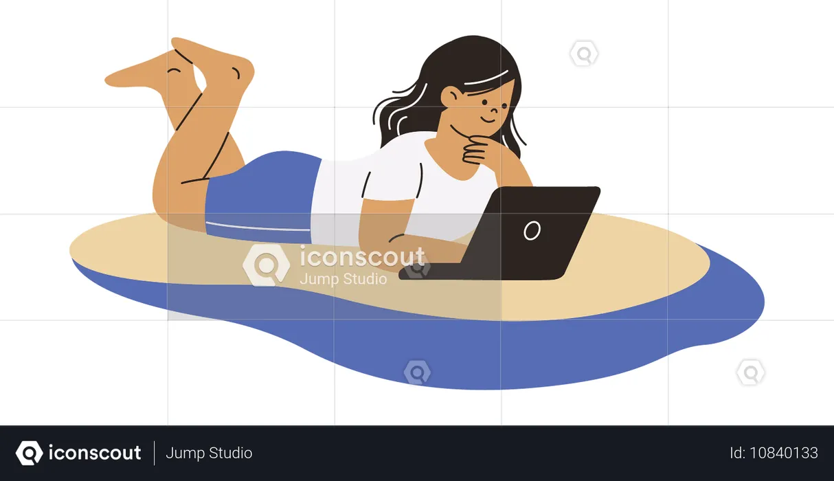 Chica trabajando de vacaciones  Ilustración