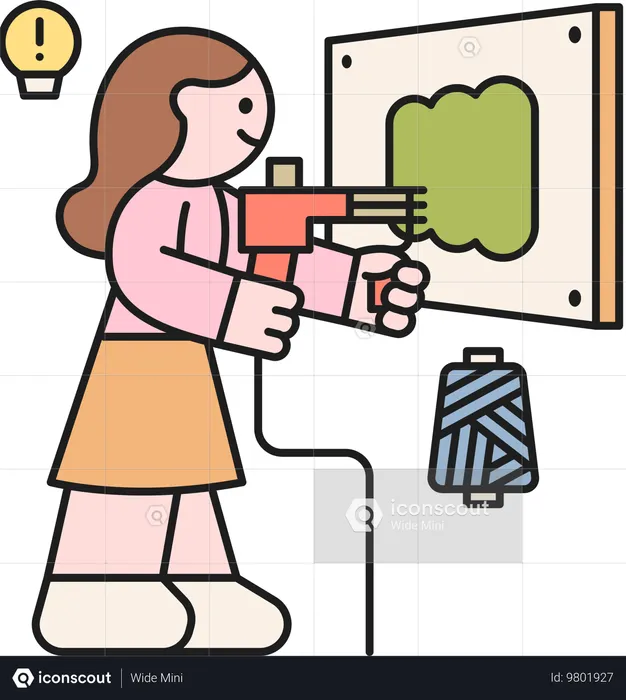 Chica tufting usando pistola  Ilustración