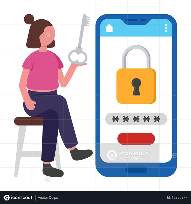 Chica usando un candado con contraseña  Ilustración