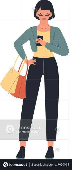 Chica usando movil  Illustration