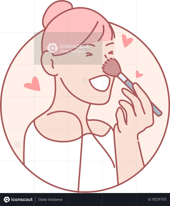 Chica usando rubor en maquillaje  Ilustración