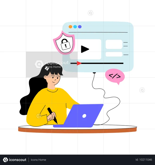 Chica usando la seguridad de la página web  Ilustración