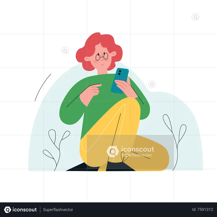 Chica usando el telefono  Ilustración