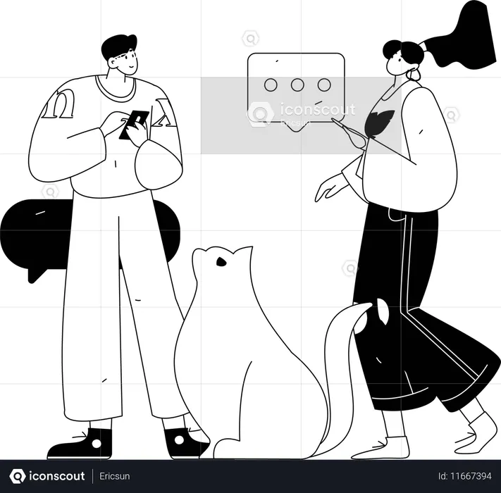 Niña y niño chateando en línea  Ilustración
