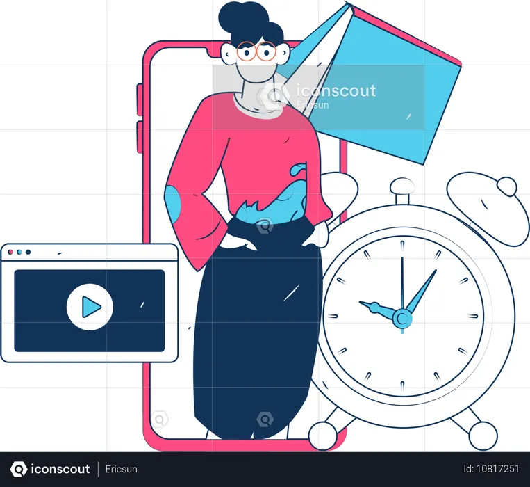 Chica y hombre con horario de estudio.  Ilustración