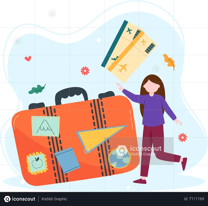 Chica yendo de vacaciones  Ilustración