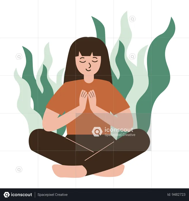 Chica yoga meditación  Ilustración