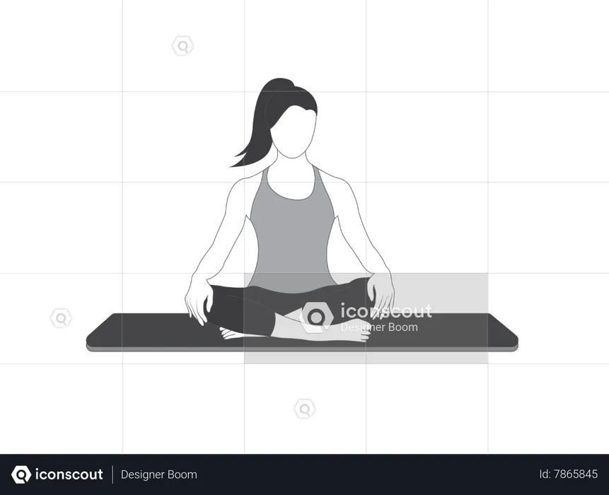 Chica de yoga sentada sobre una estera de yoga  Ilustración