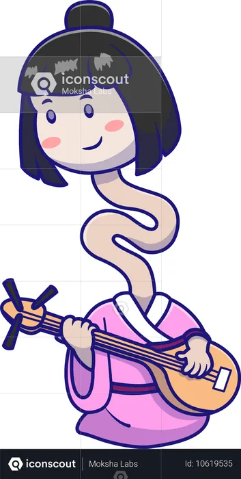 Chica Yokai tocando la guitarra acústica  Ilustración