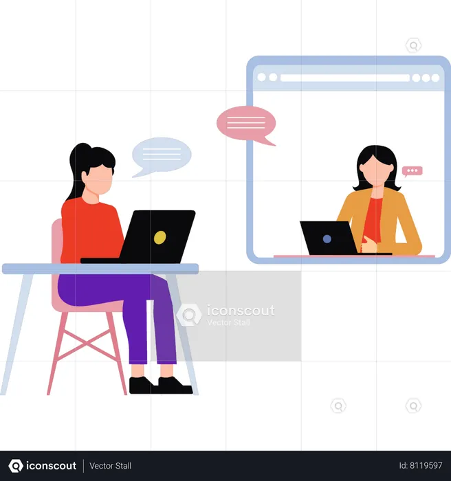 Chicas chateando en línea  Ilustración