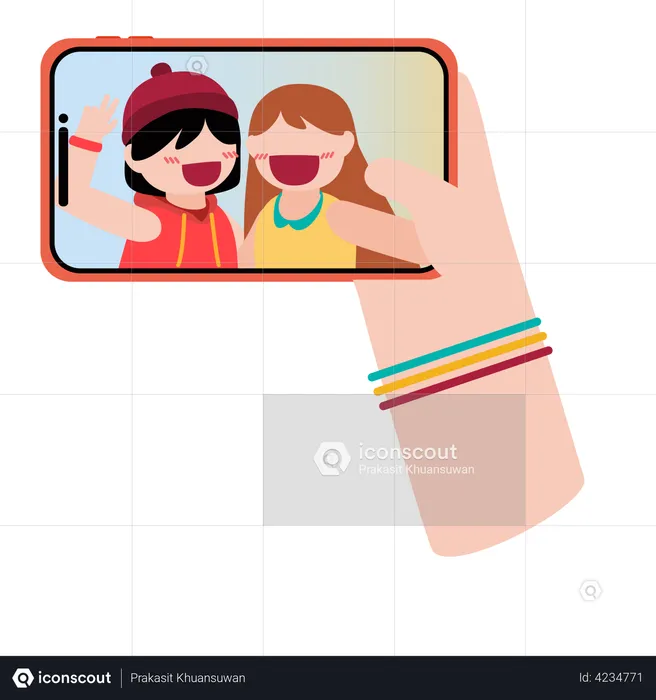 Chicas haciendo clic en selfie  Ilustración
