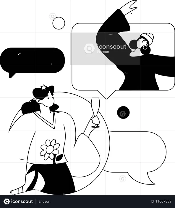 Chicas haciendo comunicación en redes sociales  Ilustración