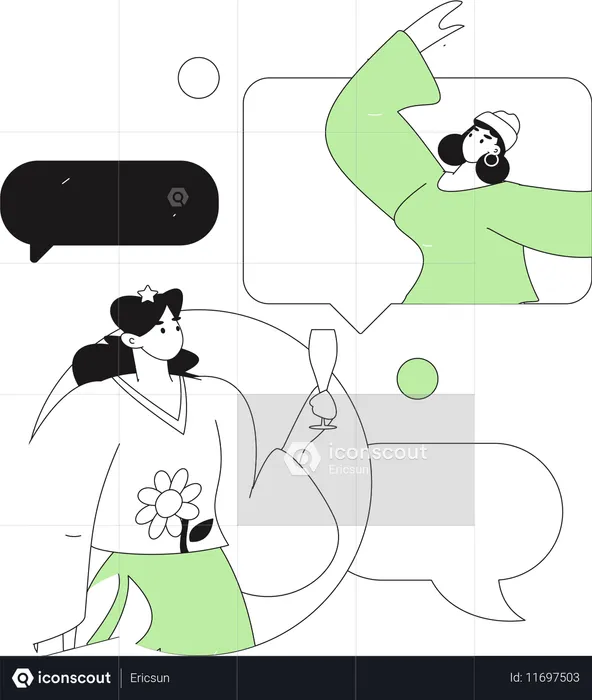 Chicas haciendo comunicación en redes sociales  Ilustración