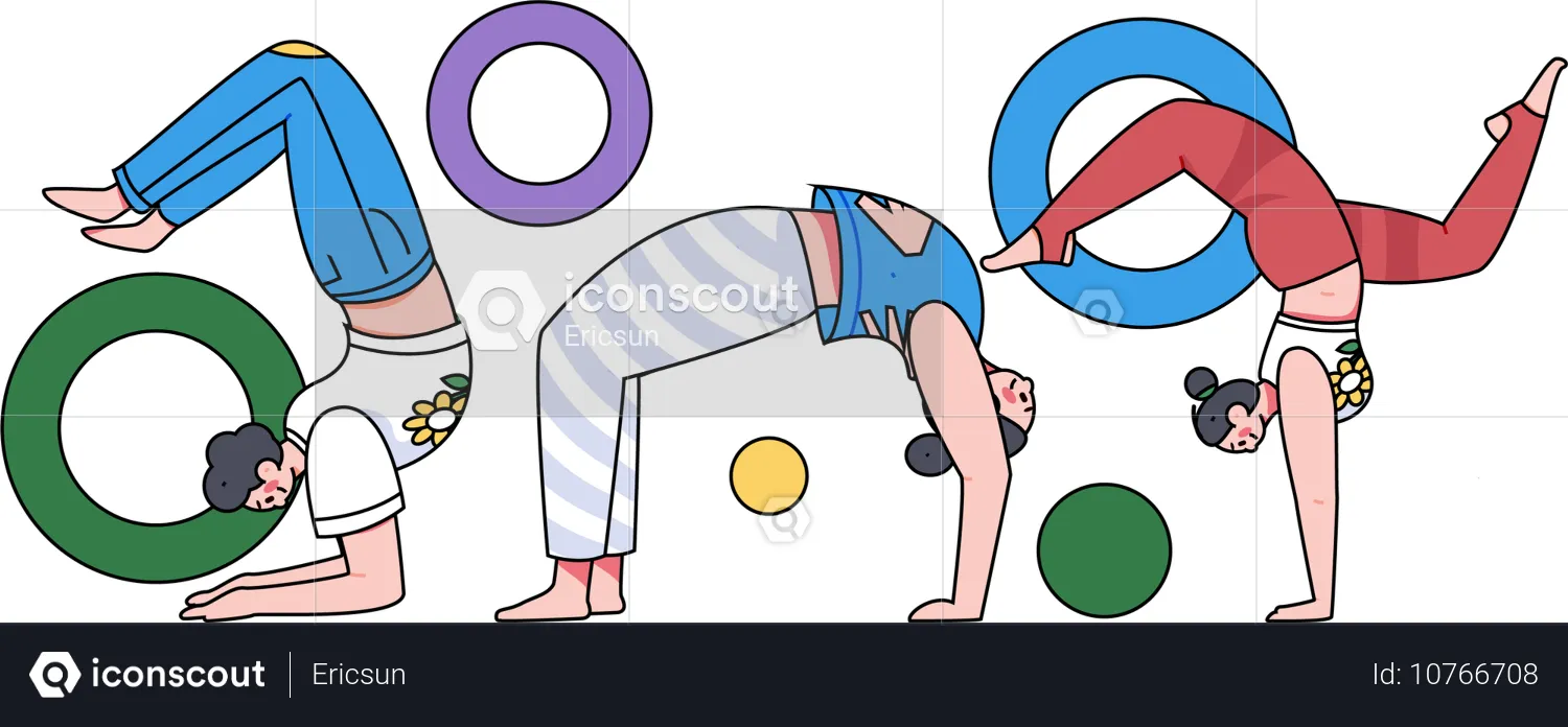 Chicas haciendo yoga por la mañana  Ilustración